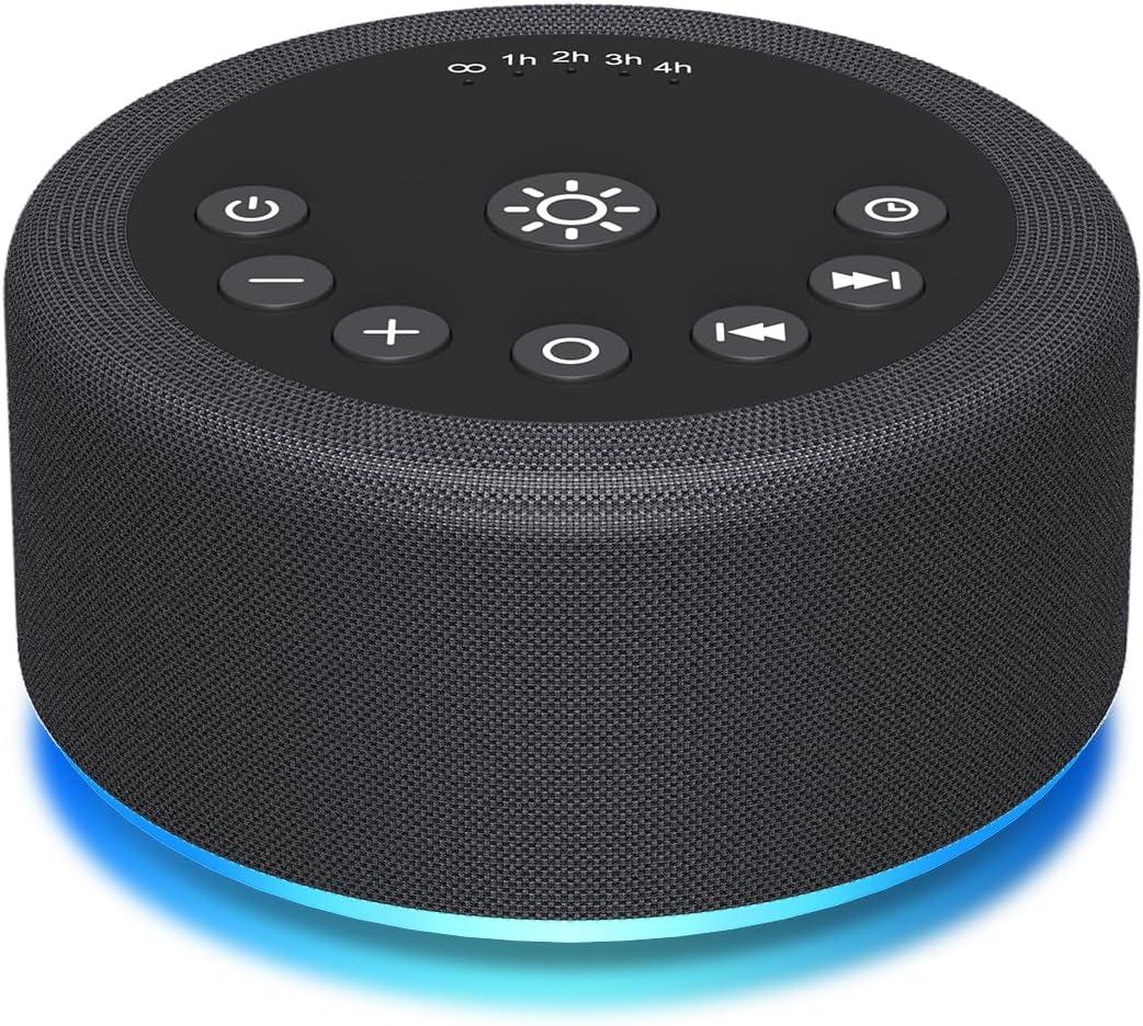 Sleep Sound Machine White Noise Machine with 30 Non Looping Sounds 12 Night light Colors with 5 Timers 36 Adjustable Volume Memory Function Brown Noise Machine for Baby kid Adult & Home Nursery Travel (Black)