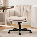 Criss Cross Office Chair with Wheels and Arms, Vanity Chair with Back, Comfy Swivel Cross Legged Office Chairs for Ultimate Comfort and Support, Unique Multifunctional Stylish Arms (Beige), Standard