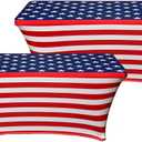 HandinHandCreations USA American Spandex 6FT Tablecloth 2 Pack - Washable, Fitted and Wrinkle Resistant Rectangular Table Cover for 4th of July, Memorial Day, America Party Celebration (Red White Blue)