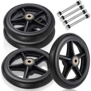 SHENLIU 4 Pack Wheel Replacement with 4 Axles, 6 Inch Heavy-Duty Anti-Slip Solid Caster Roller Wheels for Walkers Wheelchair Front Wheel Walker Caster for Wheelchairs Rollators Walkers