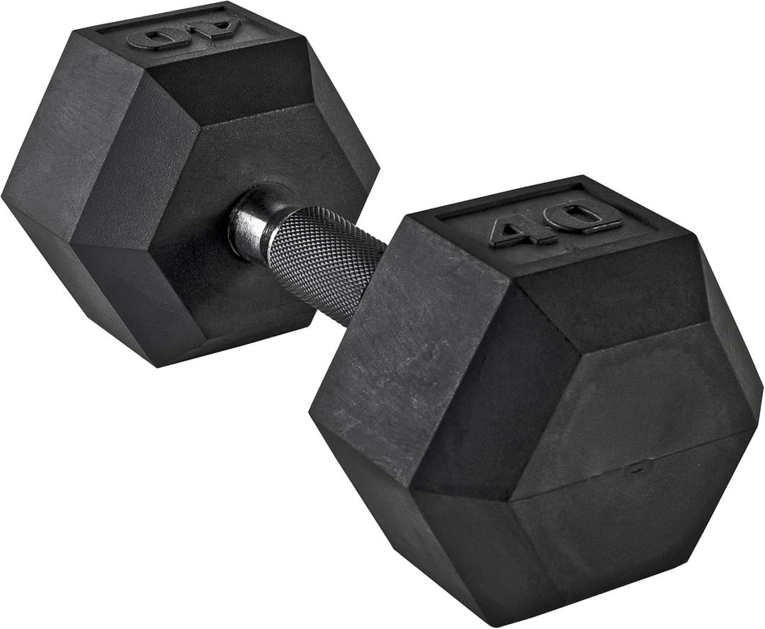 CAP 40lb Rubber Coated Hex Dumbbell, Comfort Grip, Free Weights, Single