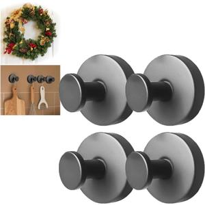 Zloeoa 4Pcs Suction Cup Hooks, Wreath Hangers for Front Door, Strong Hold No Drill Hangers for Bathroom, Kitchen, Glass, Tile, Perfect for Wreaths (Black)