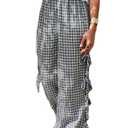 Sunloudy Women Y2K Wide Leg Gingham Pants (Blue, S) (S)