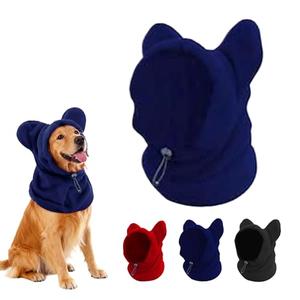 Dog Snood Winter Hood with Ear Protection, Fleece Neck Warmer for Dogs, (Blue, Large)