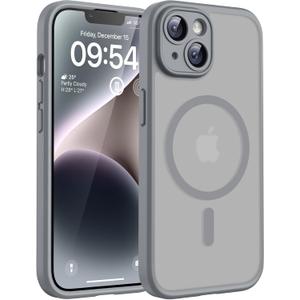 TOCOL Magnetic for iPhone 14 Case, Upgraded Full Camera Protection, Compatible with Magsafe, 15FT Drop Protection, Translucent Matte Back Phone Cover 6.1 inch (Gray)