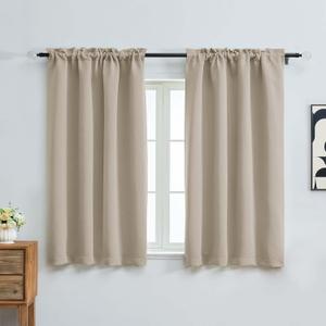 OVZME Blackout Curtains for Bedroom 54 Inches Long 2 Panels, Modern Window Treatment Solid Thermal Insulated Curtains for Living Room, Dual Rod Pocket Blackout Drapes, 2x40Wx54L, Biscotti Beige