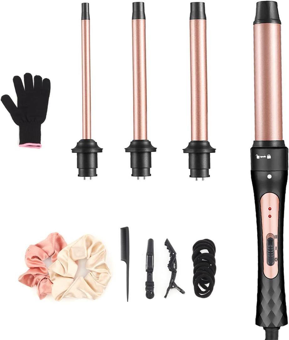 Curling Wand, 4 in 1 Hair Curling Iron Wand Set Include 4 Interchangeable Ceramic Barrels (0.35"-1.25") Hair Curling Wand Set for Quick Create Hairstyle in All Hair Type