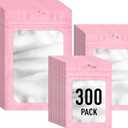 300 Pack 3 Size Mylar Resealable Bags with Front Window, Zipper Bags Packaging Bag Smell Proof Bag Foil Pouch for Jewelry Food(Pink,3x4.7in,4x6in,4.7x7.9in)