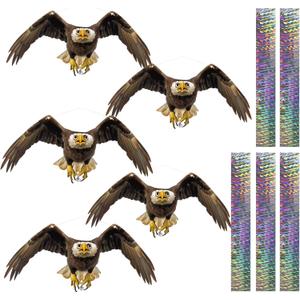 Fake Owl to Keep Woodpecker Away from House 5PCS Flat Garden Owl Woodpecker Scare Devices Hanging Hawk with Reflective Tape Plastic Owl to Scare Pigeon for Balcony Outdoor Porch Patio Roof Windows