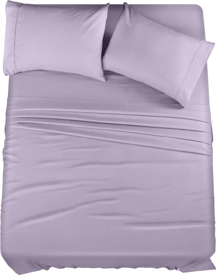 Utopia Bedding Queen Sheet Set  4 Piece Bed Sheets for Queen Size Bed, Soft and Breathable Microfiber, Includes 1 Fitted Sheet, 1 Flat Sheet and 2 Pillowcases (Lavender)