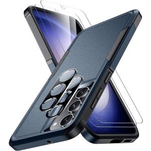 SPIDERCASE Designed for Samsung Galaxy S23 Case, [10 FT Military Grade Drop Protection], 2 Pack [Tempered Glass Screen Protector+Camera Lens Protector] Heavy Duty Shockproof Case, Deep Blue