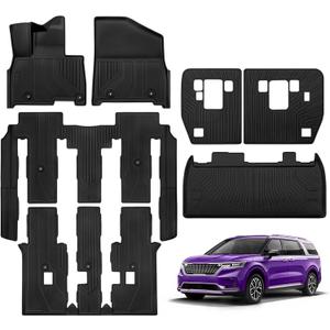 Floor Mats for Kia Carnival MPV Hybrid 8 Seat 2025 (Not Fuel) Full Set All Weather Carnival MPV Floor Mats for Kia Carnival Accessories 2025 TPE Back Seat Cover Protector Black
