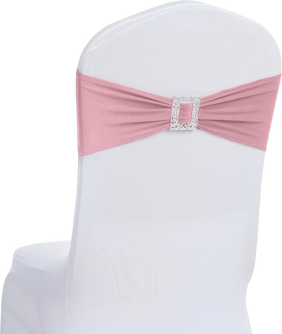 Joccun 60 PCS Spandex Chair Sashes Bows Stretch Chair Cover Band with Buckle Slider Universal Elastic Chair Ties for Wedding Banquet Party Event Decoration (Dusty Pink)