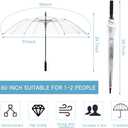 Jexine Extra Large Clear Golf Umbrella 60 Inch Oversized Automatic Open Stick Umbrella Transparent Waterproof for Adult Men Women Outdoor Sport Golf Play Weddings