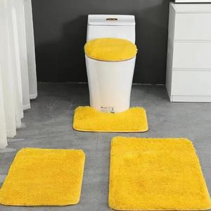 4 Piece Non Slip, Toilet Lid Cover and Contour Mat, Bath Mats Shower Mats Bath Rug Mat for Tub Toilet Bathroom (Yellow)