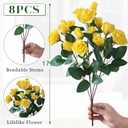 2 x 8 Bundles Artificial Roses for Front Door Outdoor Decor, Realistic Fake Silk Bouquets Flowers Faux UV Resistant Real Looking Rose Plants for Garden Balcony Farmhouse Home Spring Summer Decor (Yellow)