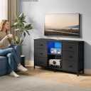 SONGMICS BELLAH Collection - TV Stand for TVs Up to 55 Inches, Dresser for Bedroom, Living Room, Chest of Drawers, Steel, 6 Drawers and 2 Shelves, Modern, Ink Black ULGS032B101S