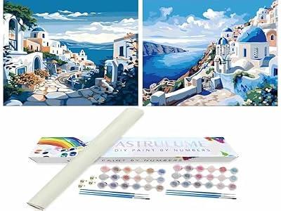 ASTRULUME 2 Pack Paint by Numbers Kit for Adults Beginners, 12x16 Inch Canvas for Painting Crafts for Adults for Home Decor Gift-Coastal Village Charm