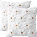 2 x Artscope Spring Summer Pillow Covers 18x18 Set of 2 Decorative Yellow Flower Heart Daisy Throw Pillow Cases Soft Plush Faux Fur Couch Cushion Case for Holiday Farmhouse Sofa Bed Room Home Decor-White