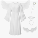 Irtysh Women Angel Costume With Angel Feather Wings headband Wand Set For Halloween Outfit Birthday Cosplay Costume, White, L