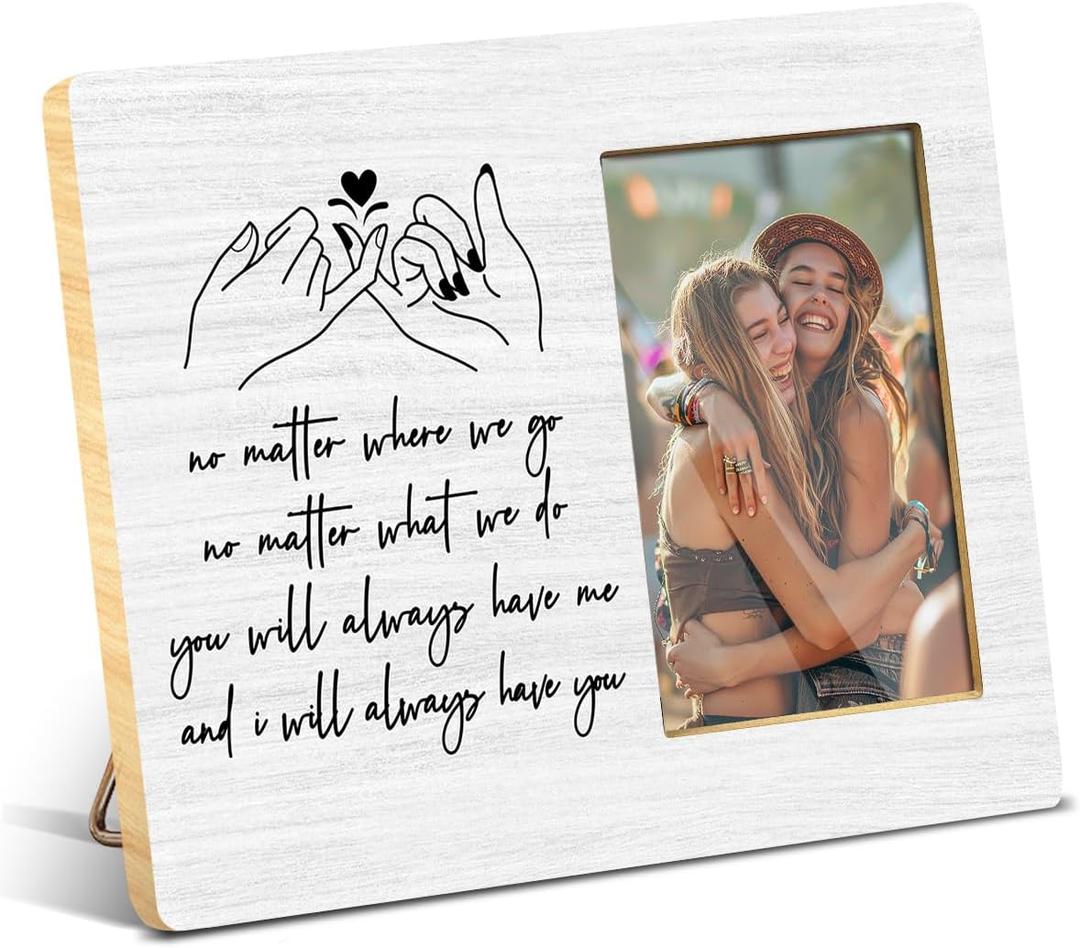 JioJio Chan Best Friend Picture Frames Gifts - 4 x 6 Inch Photo - Pinky Promise Friendship Photo Frame for Long Distance Friendship Gifts for Women Female BFF Bestie Soul Sister (brown)