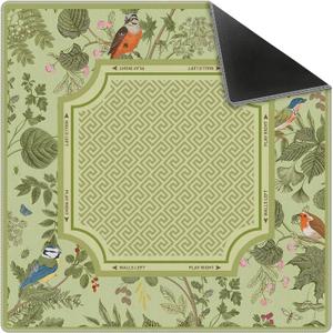 Green Mahjong Mat 31.5 x 31.5 Inch, Cottagecore Botanical Floral Bird Non-Slip Noise Reduction Mahjong Table Mat for American Mah Jong Poker Card Board Games Dominoes