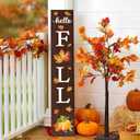 Hello Fall Wooden Porch Sign 45.2"H Large fall welcome sign for front porch Autumn Yard door decorations outdoor (Maple Leaf)
