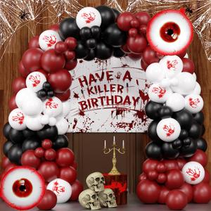 Halloween Balloon Arch Kit Scary Halloween Birthday Party Decorations-Red Black White Bloody Hand Balloons With Have a Killer Birthday Banner Eye Balloons For Hallo-ween Theme Party Supplies