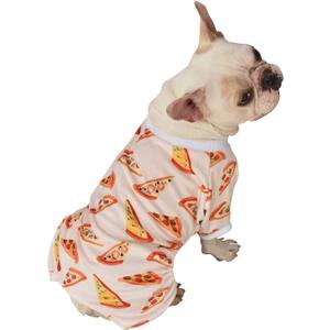 CuteBone Soft & Stretchy Dog Pajamas - Cozy Pet Jammies Breathable Jumpsuit for Small Dogs - All-Season Comfy Outfit Easy-On Pullover Design - Keeps Pets Warm & Comfortable P55S (Pizza) S