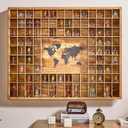 Large Shot Glass Display Case with World Map,102 Slots, 39 x 32 Inch Rustic Wood Shot Glass Display Cabinet for 2 Size -In Rooms Bars Wine Cellars with Shot Glasses Jewelry Shell & Keepsakes