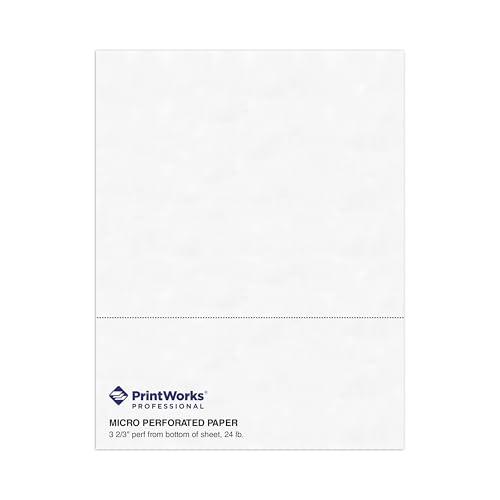 PrintWorks Professional 3 2/3" Horizontal Perforated Paper 8.5” x 11” - Perfect For W-2, 1099, & Statement Use - Made in the USA - 500 Sheets - 24 lb - Printer Compatible - White (04126), Pack of 5