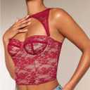 WDIRARA Women's Cut Out Lace Crop Bustier Corset Tank Top Sexy Going Out Party Club Tops (Red), M