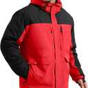 FREE SOLDIER Men's Waterproof Ski Jacket Fleece Lined Warm Winter Snow Coat with Hood Fully Taped Seams(Urban Red, XL)