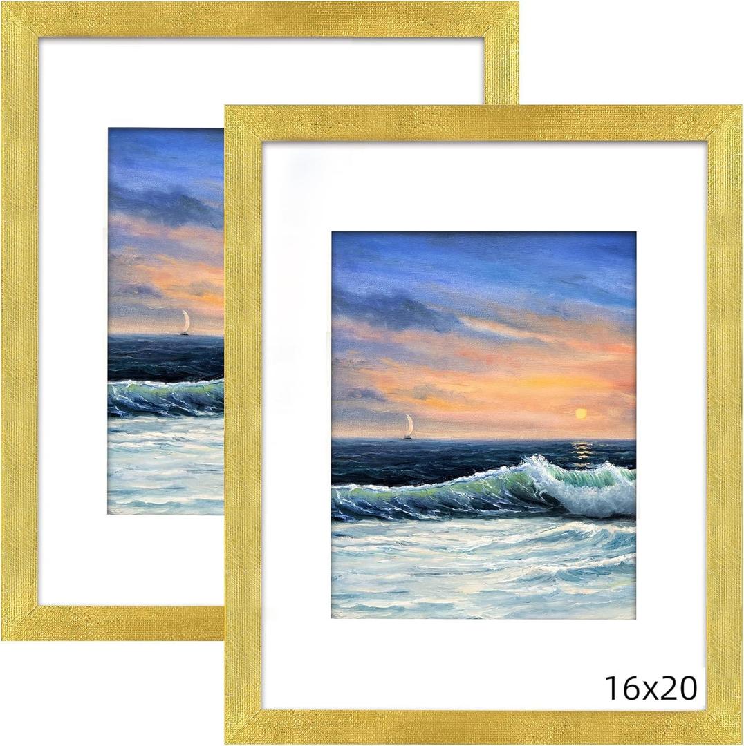LUCKYLIFE 16x20 Frames in Gold, Picture Poster Frames for Wall Mounting, 2 Pack