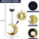 Solar Hanging Sun & Moon Lights Set for Outside,2 Pack Metal Lanterns Pierced Carving Soothing Lamp, Large Decorations for Yard Garden Patio Proch Tree Wall, Christmas Gifts for Women Mom