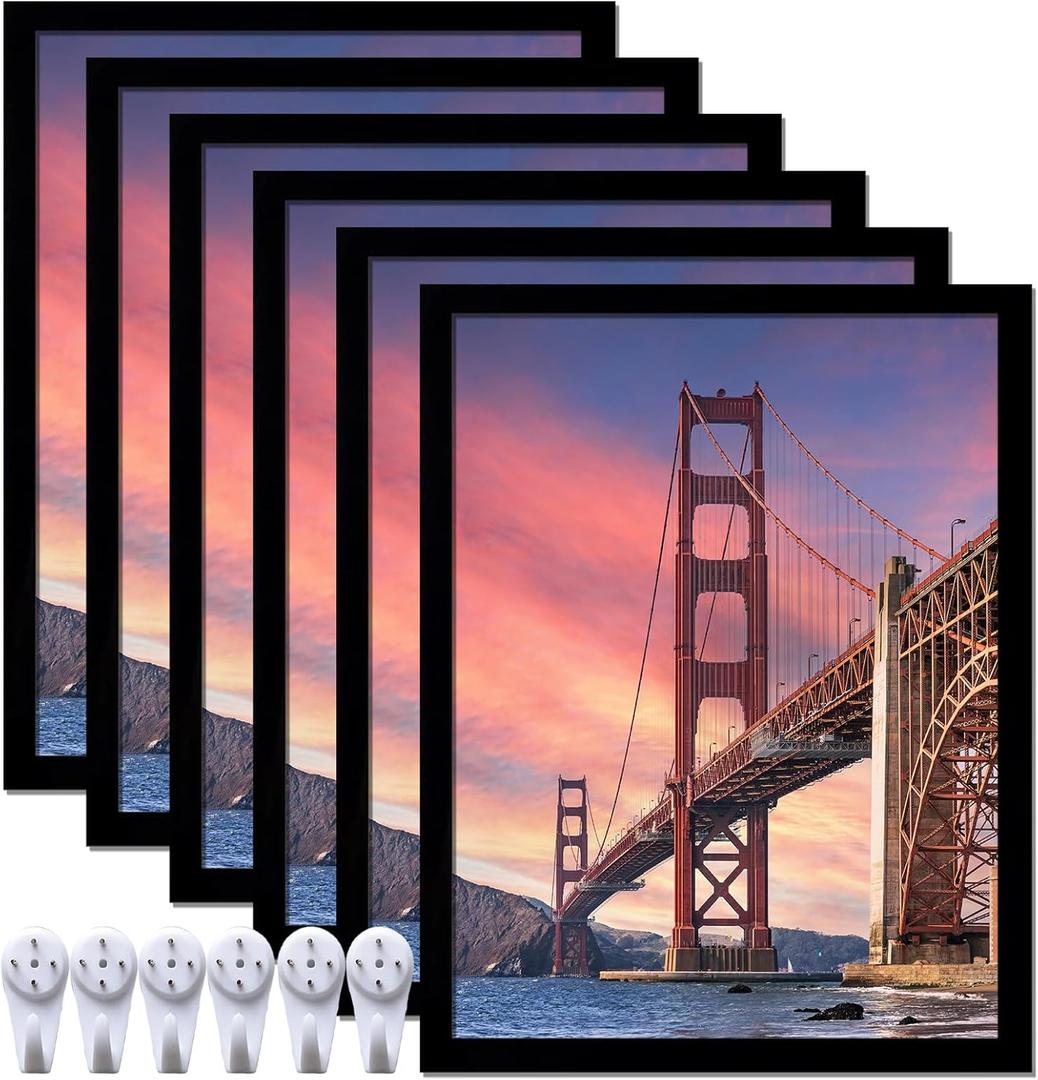 6 Sets 17x22 Picture Frame, Frames for 17 x 22 Canvas Collage Photo Poster Certificate Wall Gallery, High Transparent Horizontal Vertical Black 17 by 22 Inches