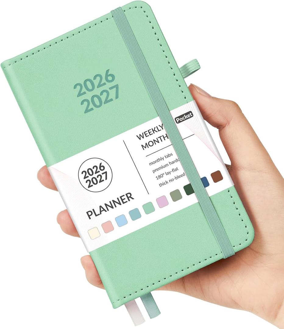 Forvencer Pocket Planner 2026-2027, Weekly Monthly Planners for Purse, 3.5" x 6", July 2026-June 2027, Cute Small Daily Academic Calendar, Elastic Band, Hardcover Agenda for Women, Teacher (Green)