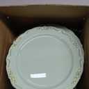 LIYH 100 Pcs Light Green Gold Plastic Dessert Plates with 100 Pcs Gold Dessert Plates, Disposable Sage Green Salad Plates, Includes: 100 Appetizer Plate 7.5" & 100 Golden Cake Forks 5"