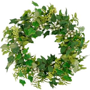 YNYLCHMX 18" Spring Summer Wreaths for Front Door, Artificial Floral Wreath with Mixed Berries Olives and Eucalyptus Leaves, Green Foliage Wreath for Wall Window Farmhouse Party Holiday Home Decor