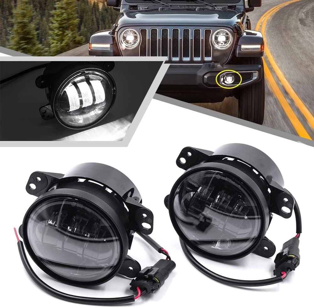 2Pcs 4inch LED Fog Lights Compatible with J'eep Wrangler JL Plastic Bumper 2018-2021, Wrangler JK Unlimited JK 2007-2018 Xenon White LED Fog Lamp