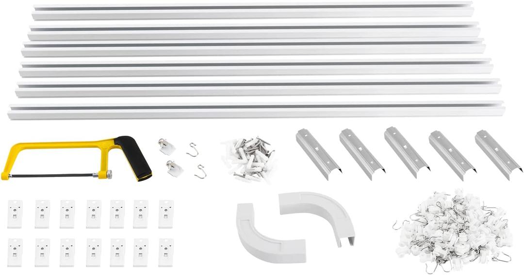 Aluminum Curtain Track Rail Set, Ceiling or Wall mount, Heavy DutyRoom Divider Ceiling Track Set for Curtains with Hooks, Corner Connectors(Set of 2) Curtain Rail System (12-18 Ft Track Set)