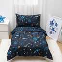 david's kids 4 Piece Toddler Bedding Set - Soft Breathable Toddler Bedding Set for Boys Girls, Includes Quilted Comforter, Flat Sheet, Fitted Sheet and Pillowcase, Space