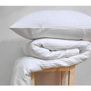VLiving Waffle Duvet Cover Set, Duvet with 2 Pillow Covers Pure Cotton, White Colour Size - 100 X 90 Inches.