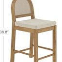 Nathan James Bailey Boucle Upholstered Rattan Bar Stool, Counter Height Stool with Natural Rattan Woven Back For Kitchen Island, Light Brown, Count of 1