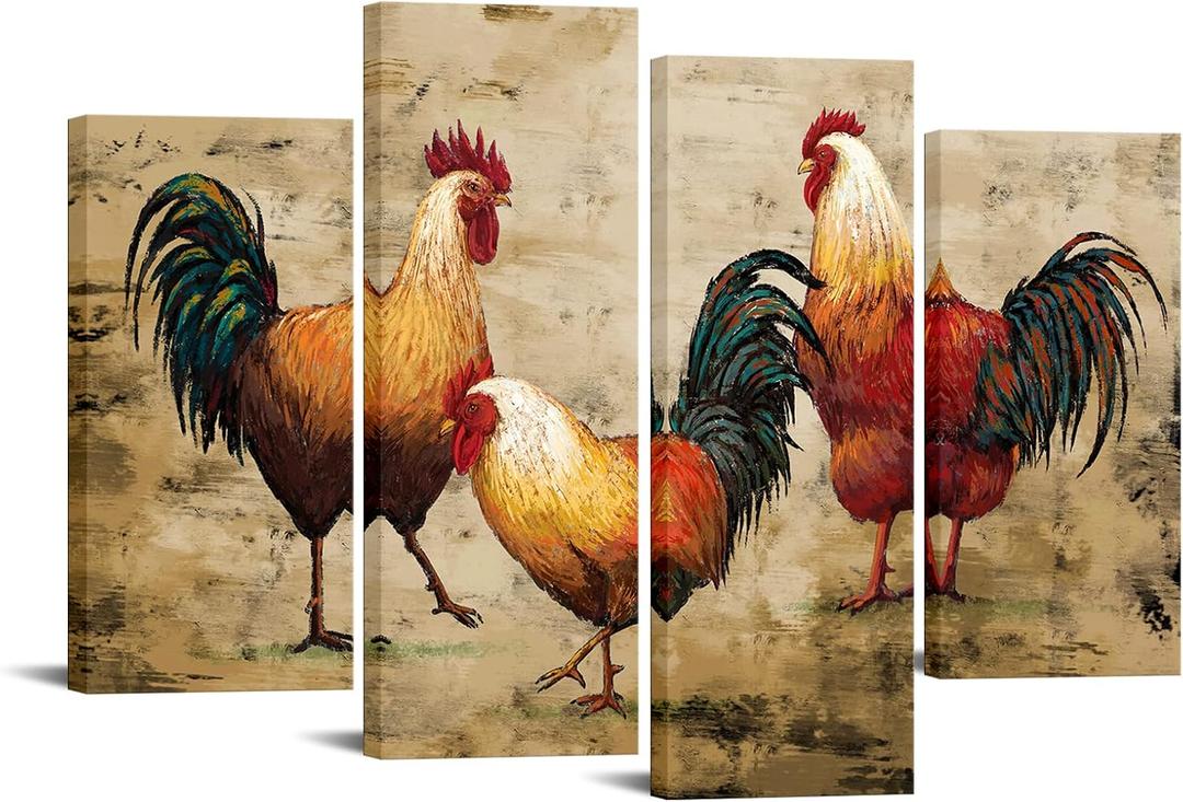 Nachic Wall Farm Animal Art Painting Rooster Picture Canvas Print in Vintage Style Farmhouse Countryside Home Kitchen Retro Decorations Gallery Wrap Ready to Hang