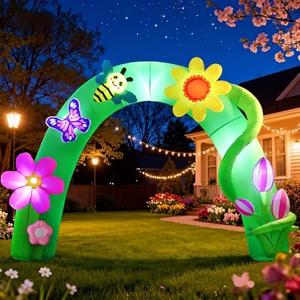 DomKom 8FT Spring Inflatable Arch with Flower Outdoor Decoration, Blow Up Easter Decoration, Built-in LEDs for Holiday Party, Garden, Lawn, Yard, Patio, Indoor, Outdoor