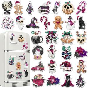 30 Pcs Christmas Magnetic Diamond Art Decor Creepy Nightmare Diamond Painting Magnets Kits Adult DIY Art Horror Fridge Magnet Refrigerator Sticker for Beginners Gifts Home Car Garage Decor