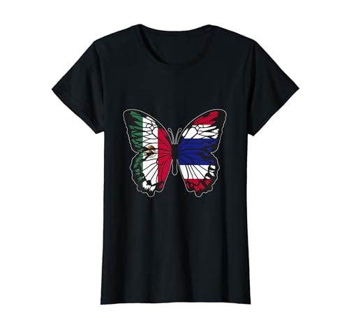 Mexico and Thailand Mix Butterfly Half Mexican Thai Roots T-Shirt, Size: M