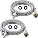 6FT Washer Stainless Steel Hoses with 90 Degree Elbows - Burst Proof 3/4" FHT Standard Thread Hot and Cold Water Connection Inlet Supply Lines by AMI PARTS