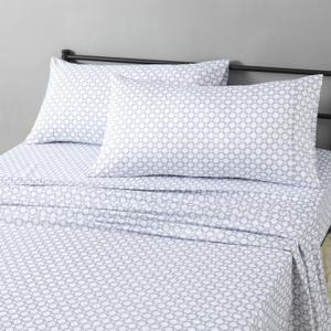 Amazon Basics Lightweight Microfiber 4-Piece Bed Sheet Set, King, Aqua, Printed (Aqua Squre Grid)